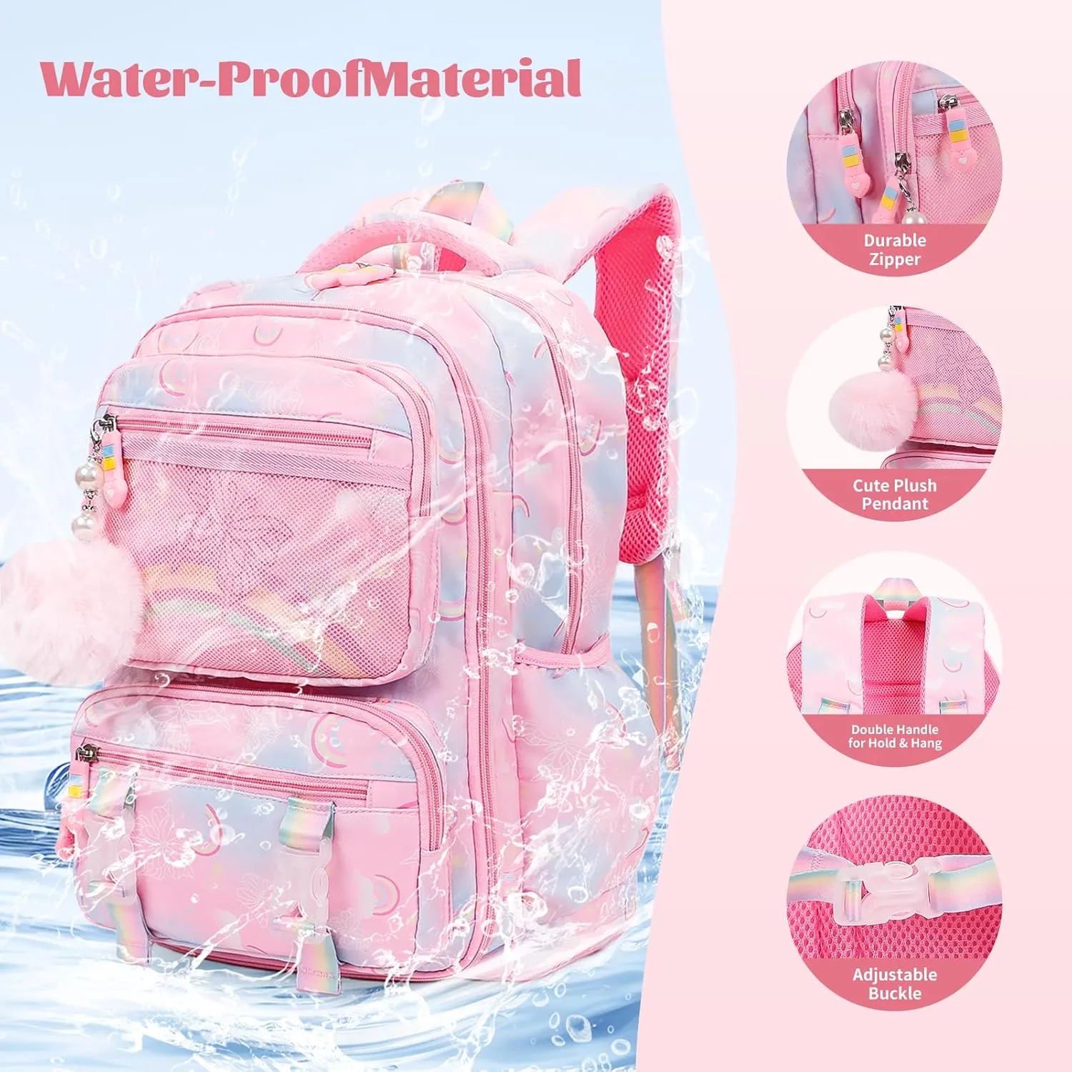 Kawaii Backpack Starry Rainbow Bookbag For Boy Girl
