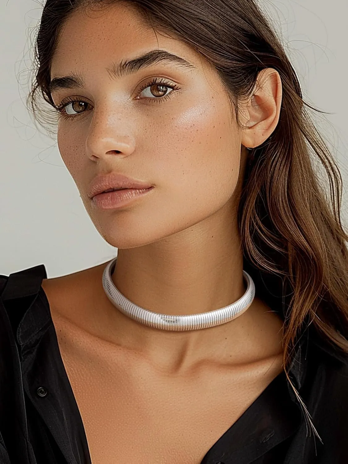KeyStyle Chunky Chain Choker for Women, Stainless Steel Stretch Snake Link Chains Non Tarnish, Minimalist Chains Statement Jewelry Gifts for Hip Hop Rapper