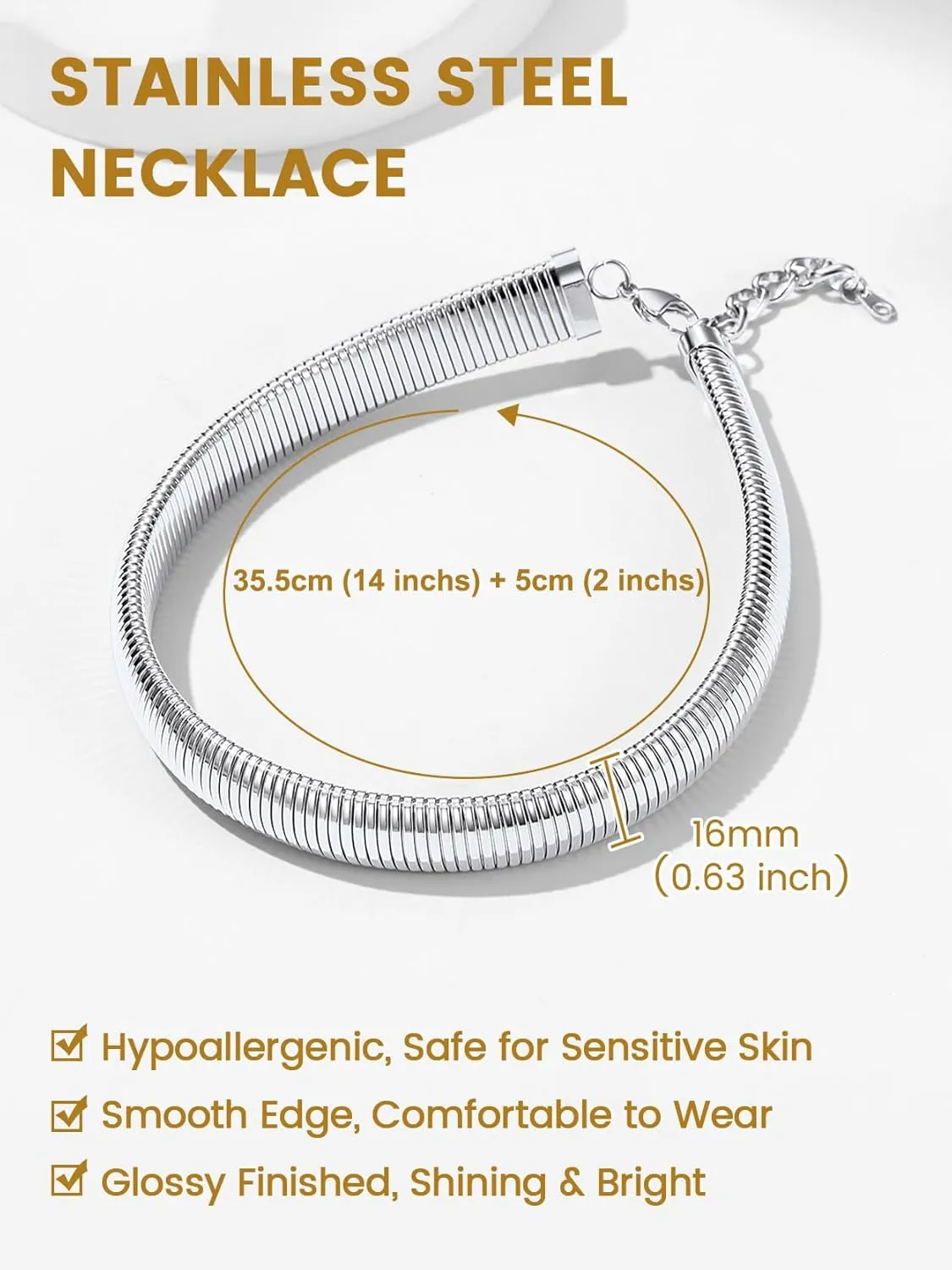 KeyStyle Chunky Chain Choker for Women, Stainless Steel Stretch Snake Link Chains Non Tarnish, Minimalist Chains Statement Jewelry Gifts for Hip Hop Rapper