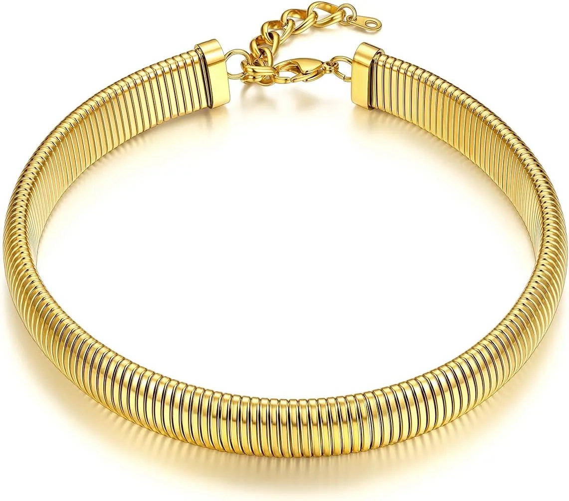 KeyStyle Chunky Chain Choker for Women, Stainless Steel Stretch Snake Link Chains Non Tarnish, Minimalist Chains Statement Jewelry Gifts for Hip Hop Rapper