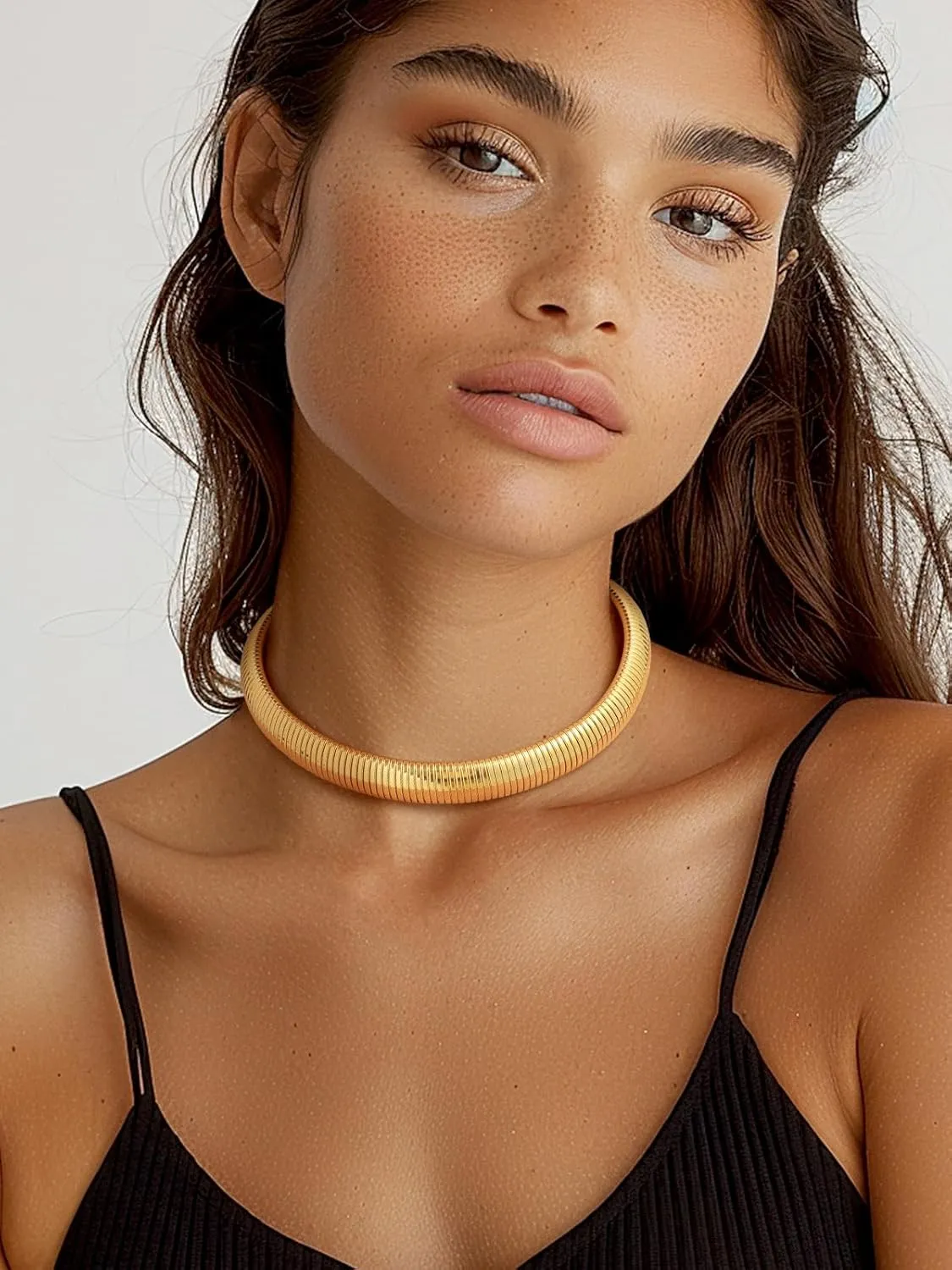 KeyStyle Chunky Chain Choker for Women, Stainless Steel Stretch Snake Link Chains Non Tarnish, Minimalist Chains Statement Jewelry Gifts for Hip Hop Rapper