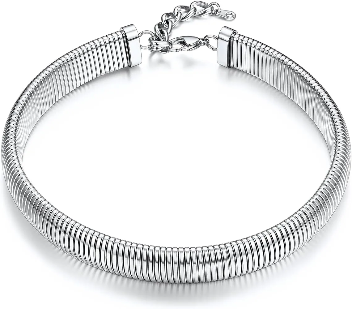 KeyStyle Chunky Chain Choker for Women, Stainless Steel Stretch Snake Link Chains Non Tarnish, Minimalist Chains Statement Jewelry Gifts for Hip Hop Rapper