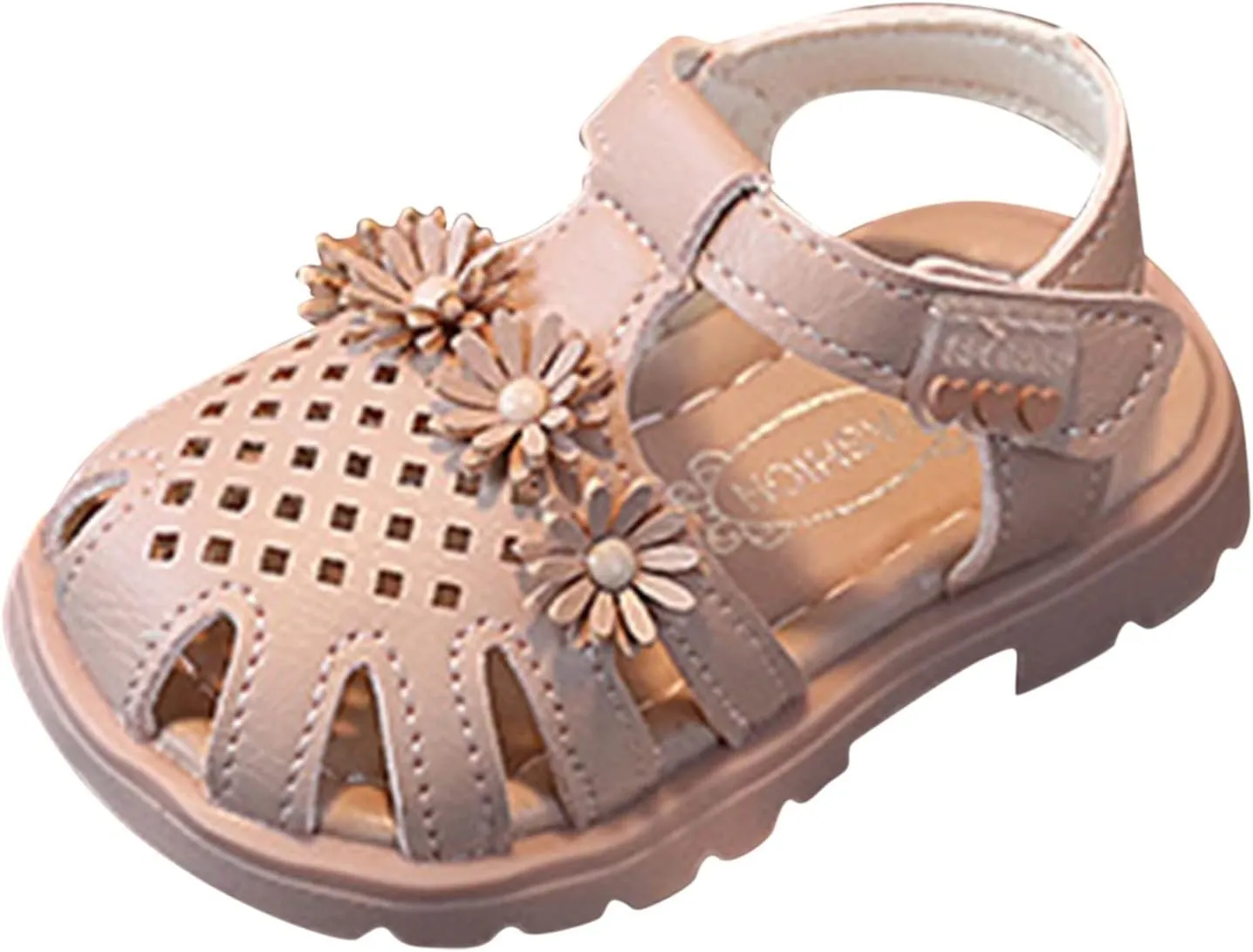 Kids Closed Toe Flower Sandals With Strap Rubber Sole ??ow Heels Soft Beach Shoes Toddler Summer Outdoor Pool Loafers