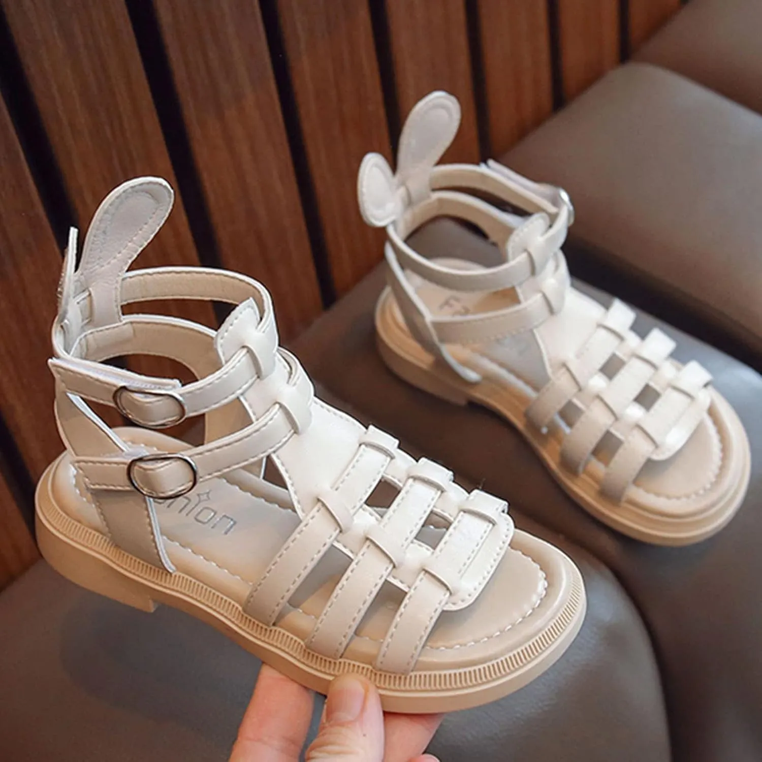 Kids Rubber Flat Gl??diator Sandals Baby Boys Girls Slip On Soft Open Toe Summer Shoes Bunny Bear Bottom Comfy Loafers