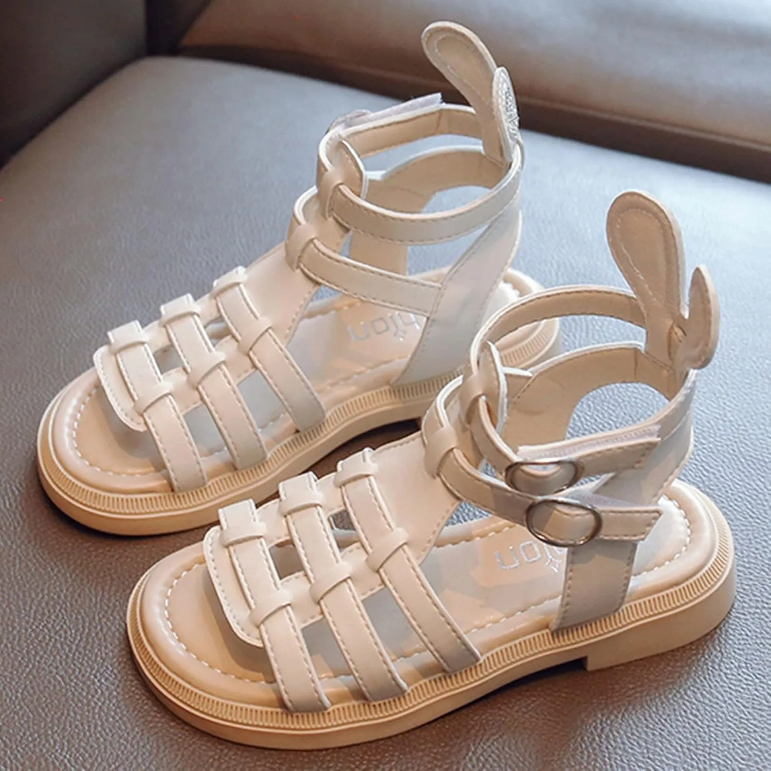Kids Rubber Flat Gl??diator Sandals Baby Boys Girls Slip On Soft Open Toe Summer Shoes Bunny Bear Bottom Comfy Loafers