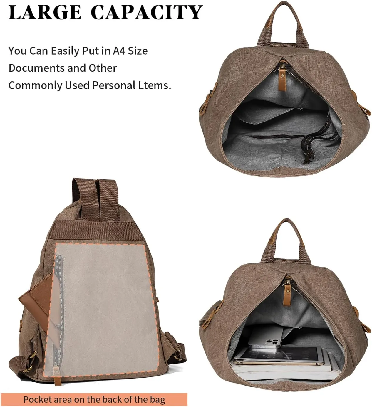 KL928 Canvas Vintage Backpack  Large Casual Daypack Outdoor Travel Rucksack Hiking Backpacks for Men Women