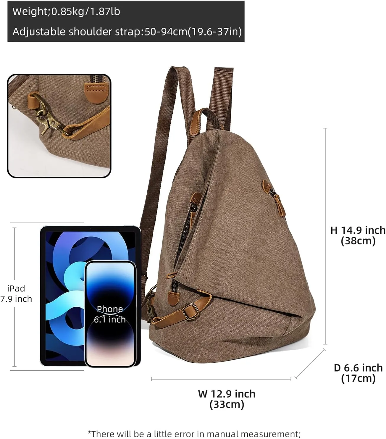 KL928 Canvas Vintage Backpack  Large Casual Daypack Outdoor Travel Rucksack Hiking Backpacks for Men Women