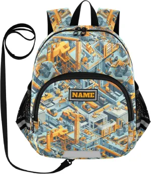 KLL Custom Cute Ears Toddler Backpack Leash Boy's Girl's Anti-Lost Personalized Daycare Bag with Reflective Strip M Construction Scene Plant Building Bulldozer Tower Crane