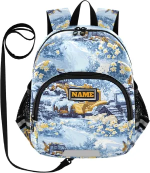 KLL Custom Cute Ears Toddler School Backpack Leash Boy's Girl's Anti-Lost Personalized Kindergarten Backpack with Reflective Strip M Construction Truck Cartoon Bulldozer Icy and Snowy