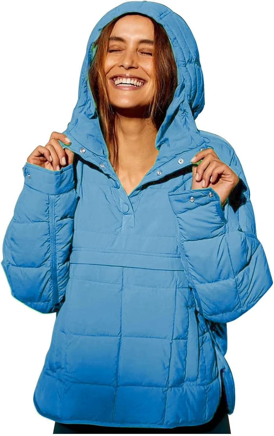 Kubbon Womens Oversized Hooded Puffer Jacket Quilted Lightweight Soft Comfy Padded Hoodies Coat Long Sleeve Warm Winter Coat