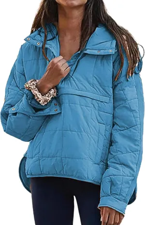 Kubbon Womens Oversized Hooded Puffer Jacket Quilted Lightweight Soft Comfy Padded Hoodies Coat Long Sleeve Warm Winter Coat