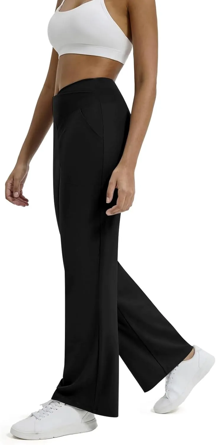 Kubbon Women's Wide Leg Yoga Pants Crossover Baggy High Waist Stretch Dress Sweatpants Casual Lounge Pants with Pockets