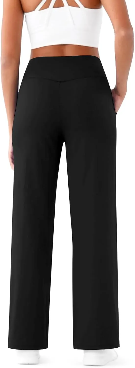 Kubbon Women's Wide Leg Yoga Pants Crossover Baggy High Waist Stretch Dress Sweatpants Casual Lounge Pants with Pockets