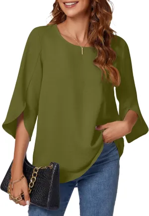 KUOTAI Womens Summer Tops Dressy Casual Shirts 3/4 Sleeve Work Blouse Business Casual Shirts