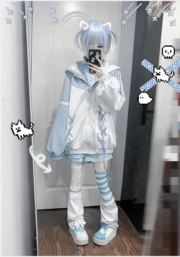 LAPRBY Cute Zip Up Hoodies for Women Watercolor Harajuku Fashion Oversized Sweatshirt Y2k Tops