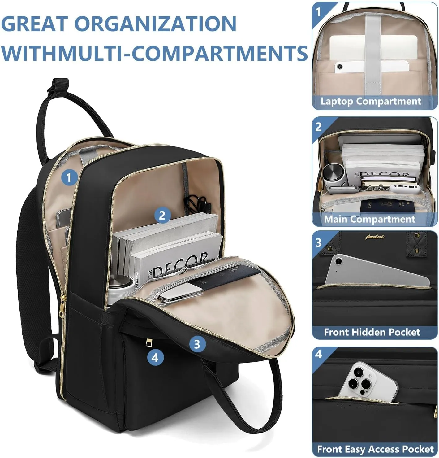 Laptop Backpack for Women Bag - College Bookbag Business Computer Backpack 15.6 inch Waterproof Work Travel Backpack with USB Charger Anti-theft Casual Cute Backpacks for Nurse Teacher Gift