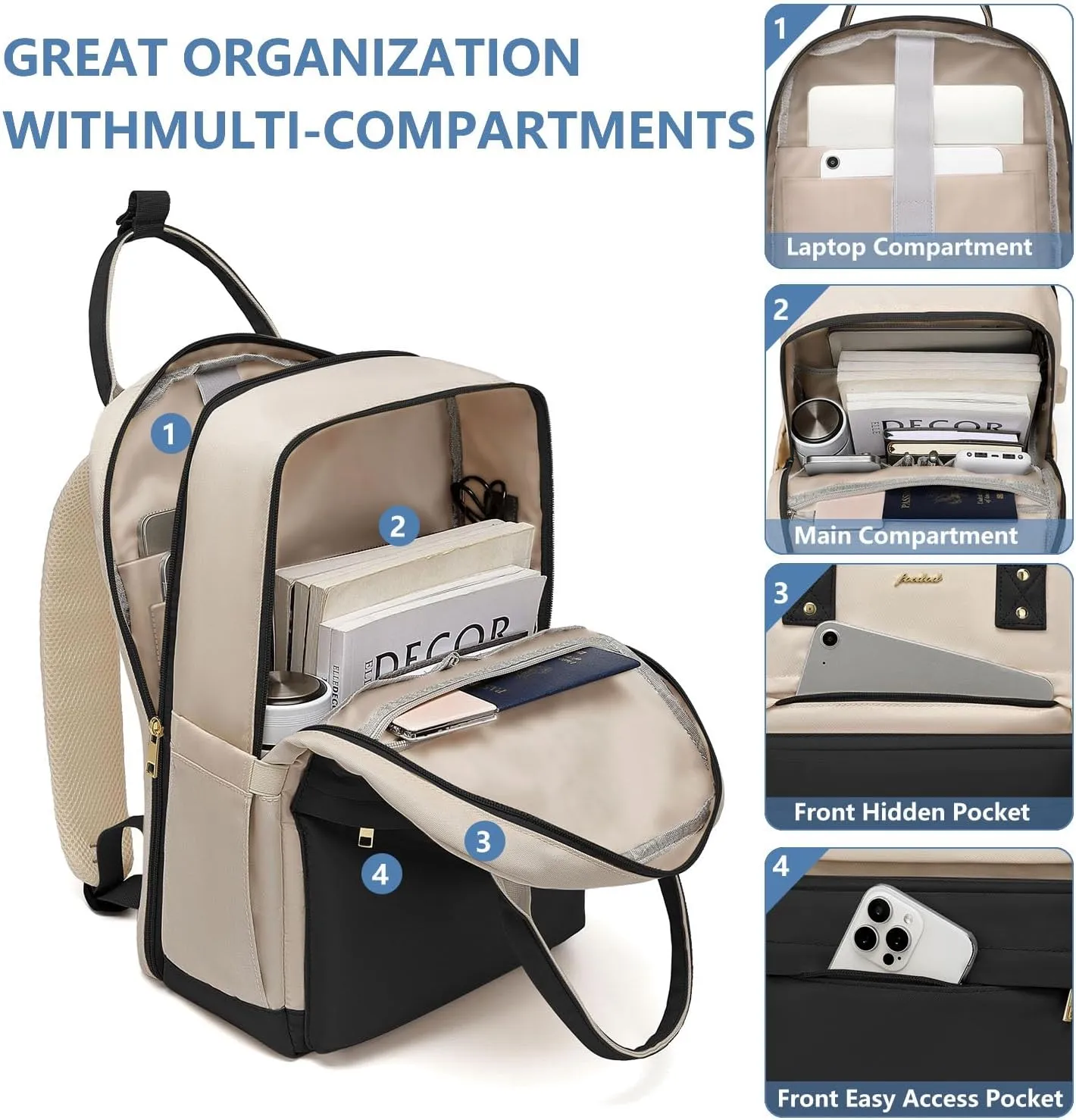 Laptop Backpack for Women Bag - College Bookbag Business Computer Backpack 15.6 inch Waterproof Work Travel Backpack with USB Charger Anti-theft Casual Cute Backpacks for Nurse Teacher Gift