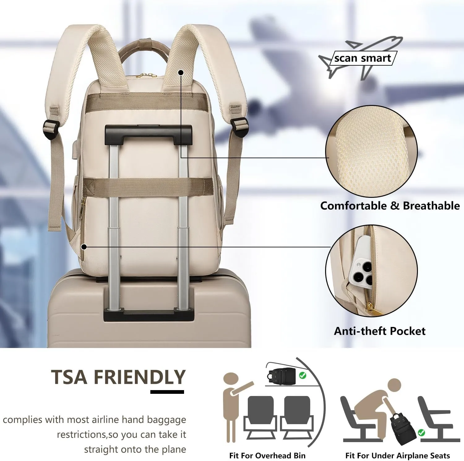 Laptop Backpack for Women Bag - College Bookbag Business Computer Backpack 15.6 inch Waterproof Work Travel Backpack with USB Charger Anti-theft Casual Cute Backpacks for Nurse Teacher Gift