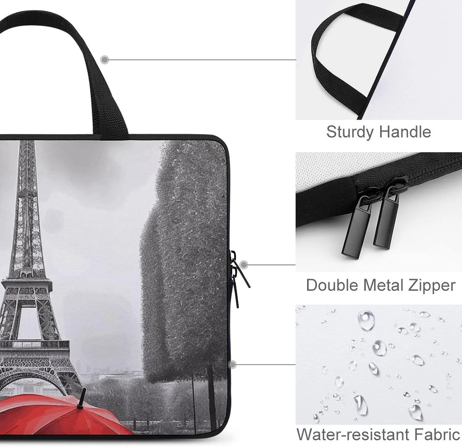 Laptop Bag Eiffel Tower with Red Umbrella Computer Bag Laptop Sleeves Casual Briefcase for Women Men Universal 10-17 Inch