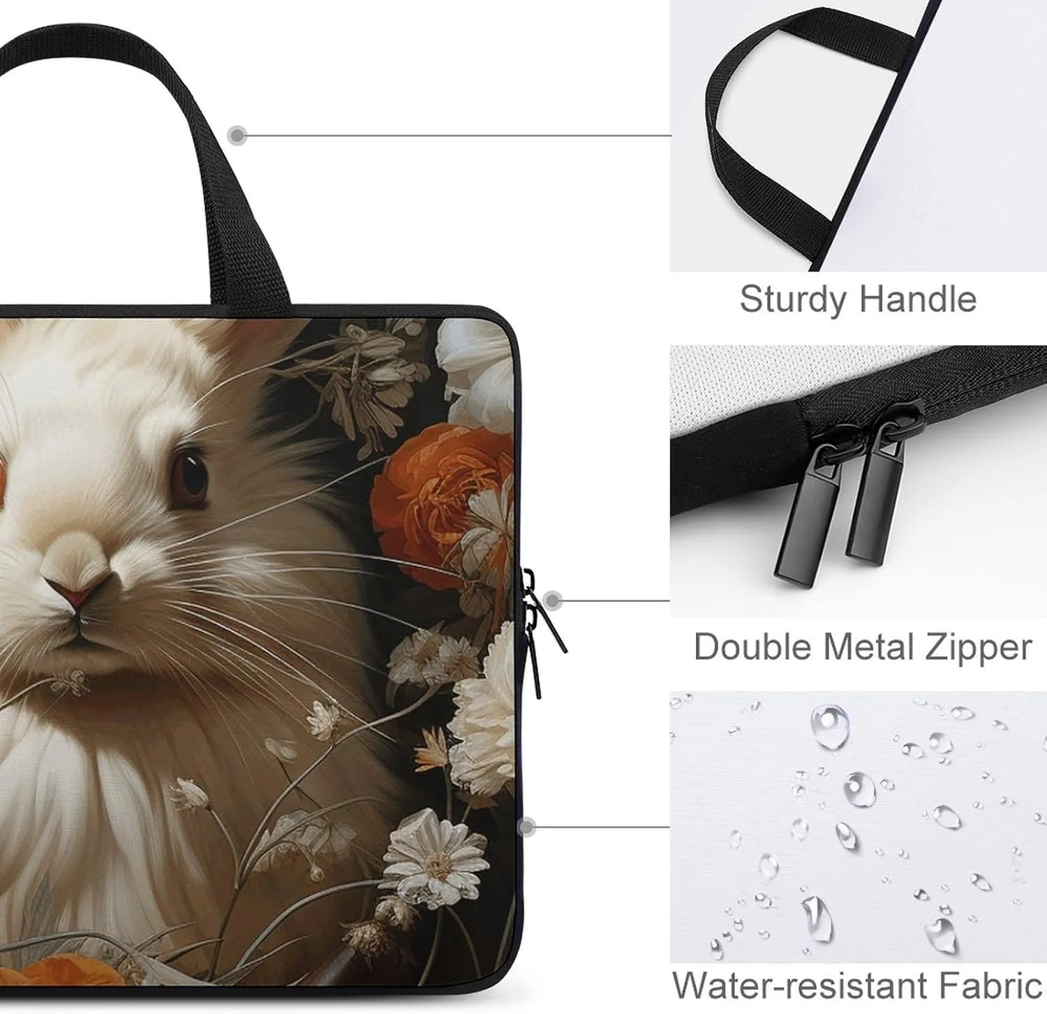 Laptop Bag Rabbit And Flowers Computer Bag Laptop Sleeves Casual Briefcase for Women Men Universal 10-17 Inch