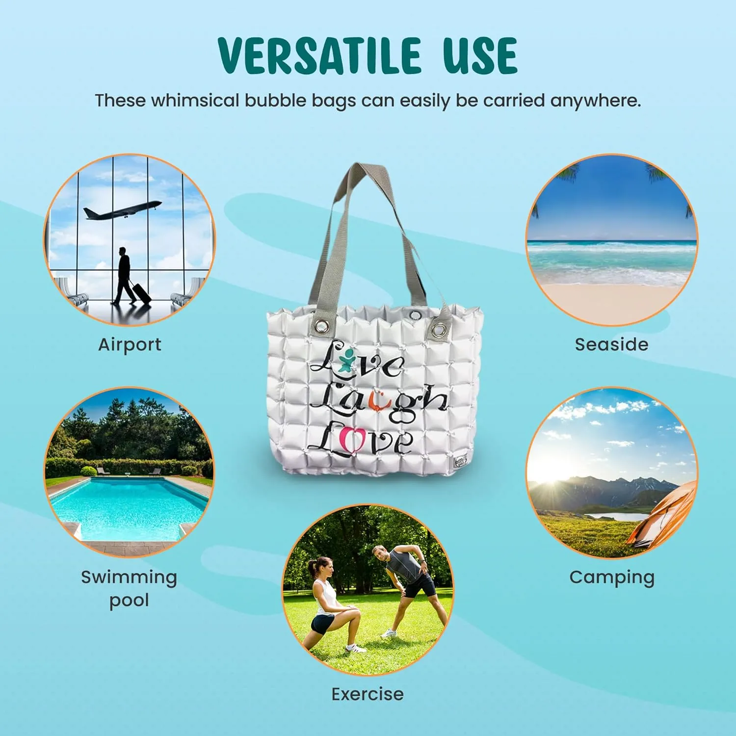 Large Beach Tote Bag for Women 16x14 Inch Foldable Travel Tote Bag Reversible - PVC Waterproof Beach Bags for Pool Shopping