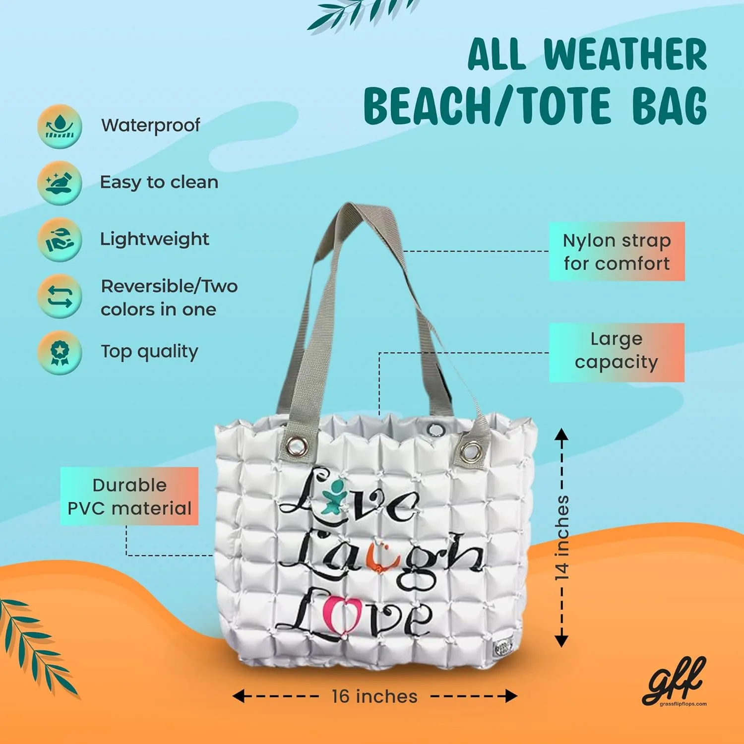 Large Beach Tote Bag for Women 16x14 Inch Foldable Travel Tote Bag Reversible - PVC Waterproof Beach Bags for Pool Shopping