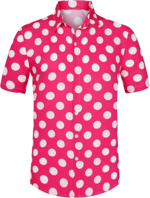 Lars Amadeus Polka Dots Dress Shirts for Men's Slim Fit Short Sleeves Button Summer Shirts