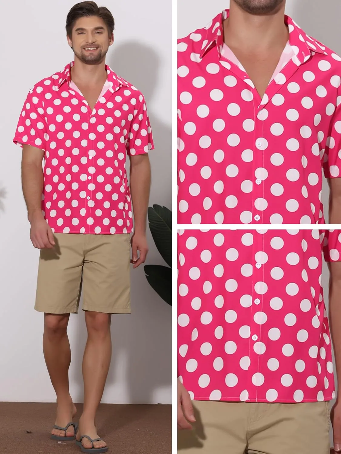 Lars Amadeus Polka Dots Dress Shirts for Men's Slim Fit Short Sleeves Button Summer Shirts