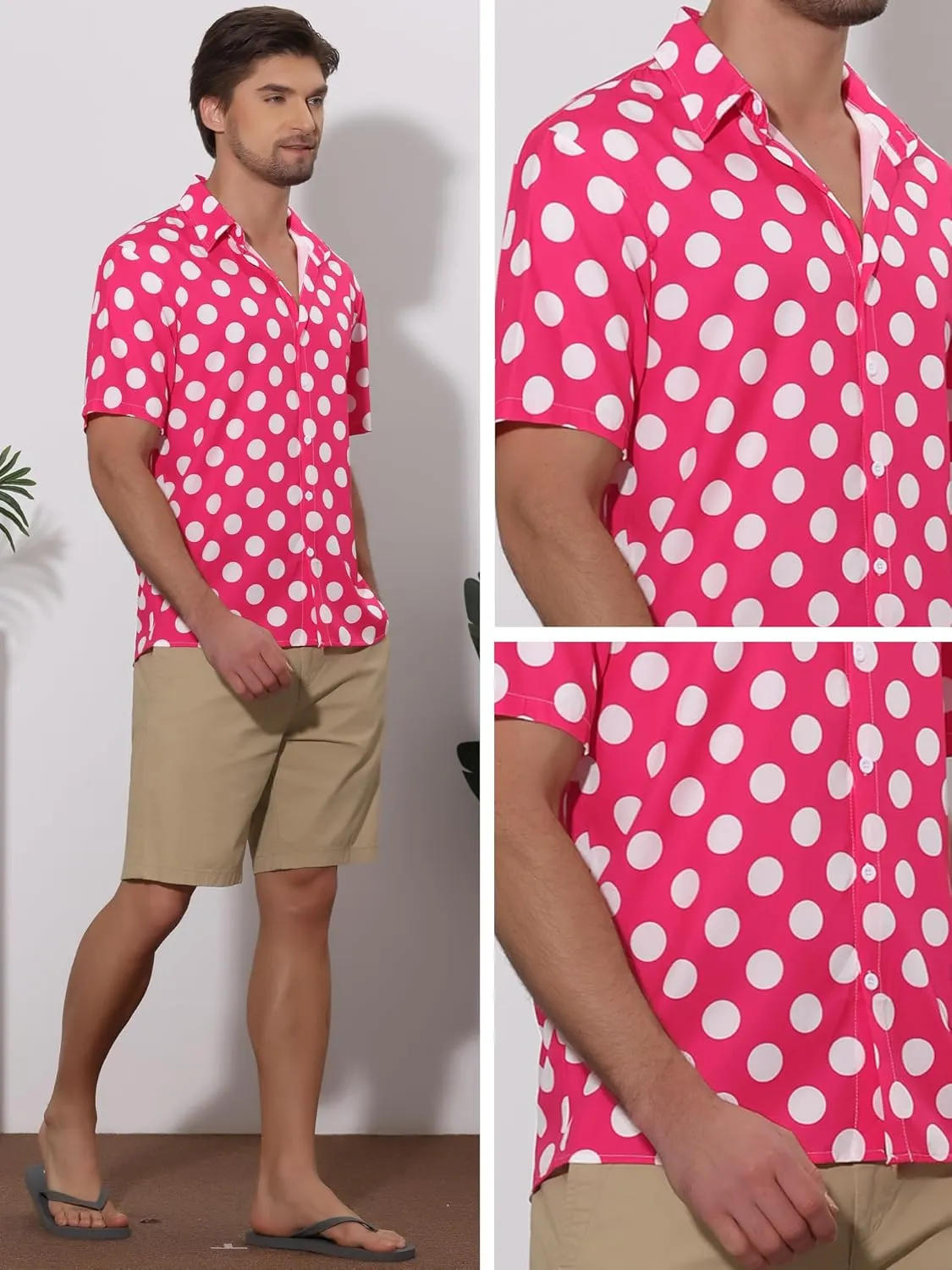 Lars Amadeus Polka Dots Dress Shirts for Men's Slim Fit Short Sleeves Button Summer Shirts