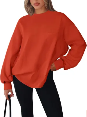 LASLULU Womens Long Sleeve T Shirts Oversized Tops Casual Spring Trendy Tee Shirts Blouses Pocket