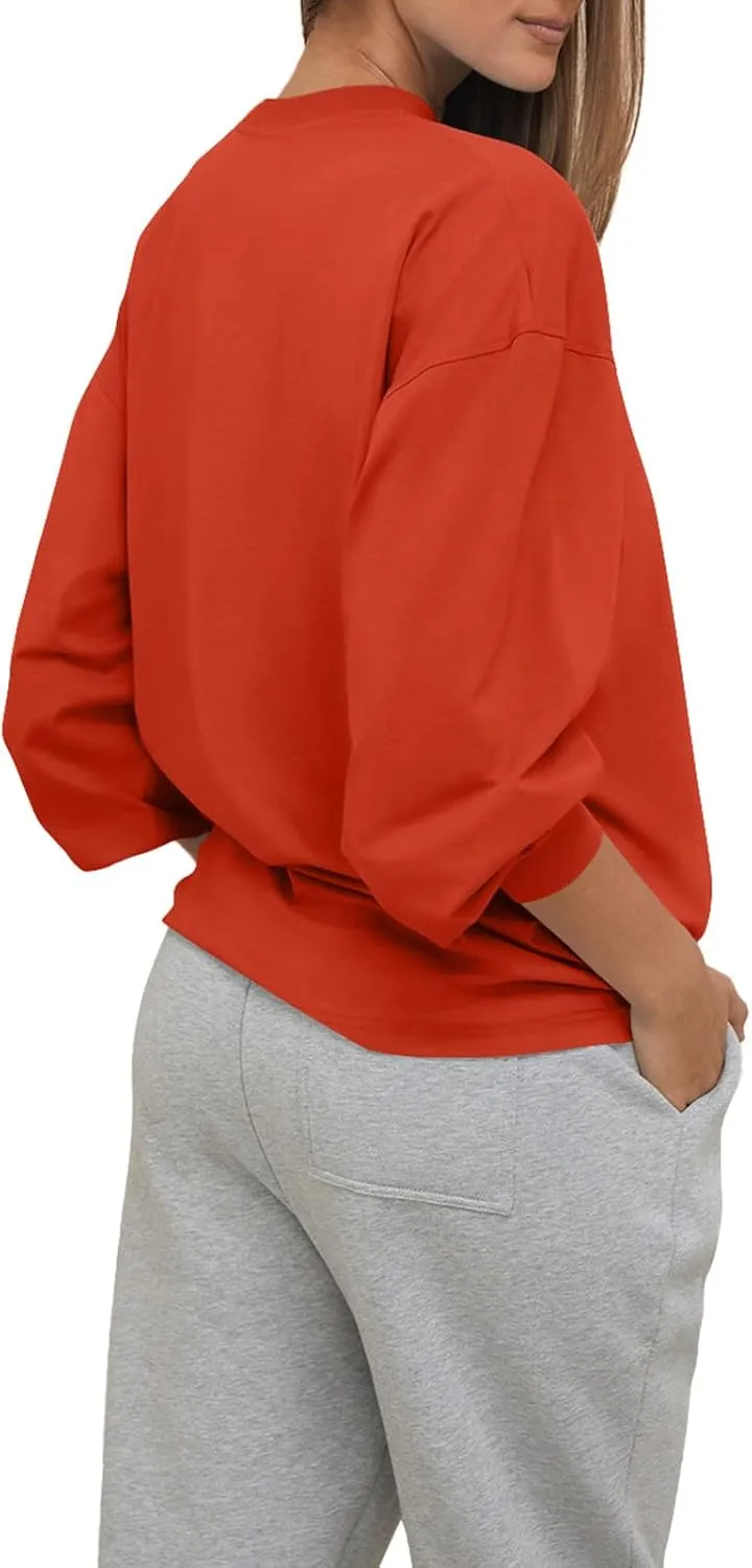 LASLULU Womens Long Sleeve T Shirts Oversized Tops Casual Spring Trendy Tee Shirts Blouses Pocket