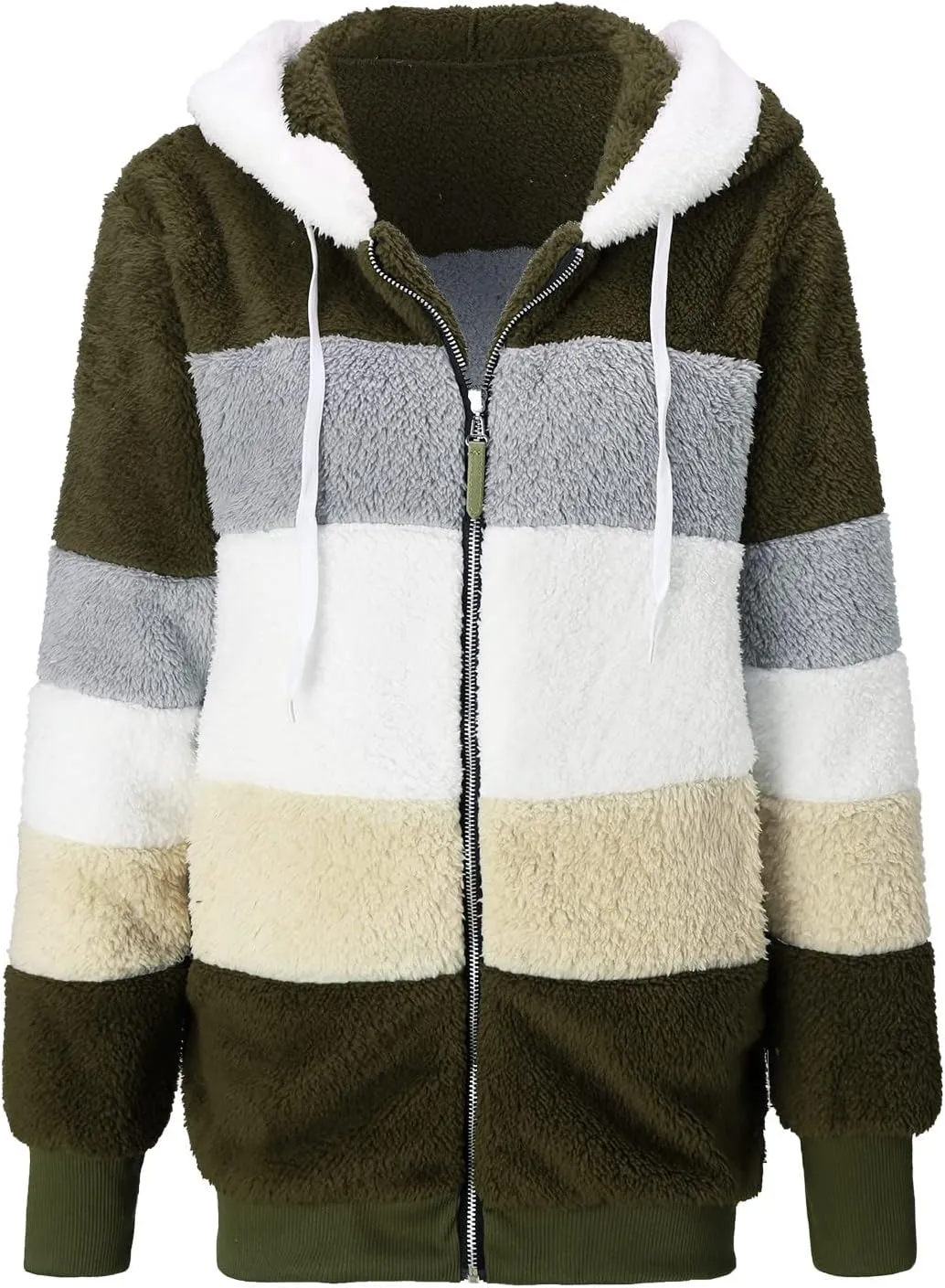 LCMTWX Womens Winter Jacket Coats Solid Color Artificial Wool Zipper Drawstring Long-Sleeved Thermal Sweatshirt Outerwear