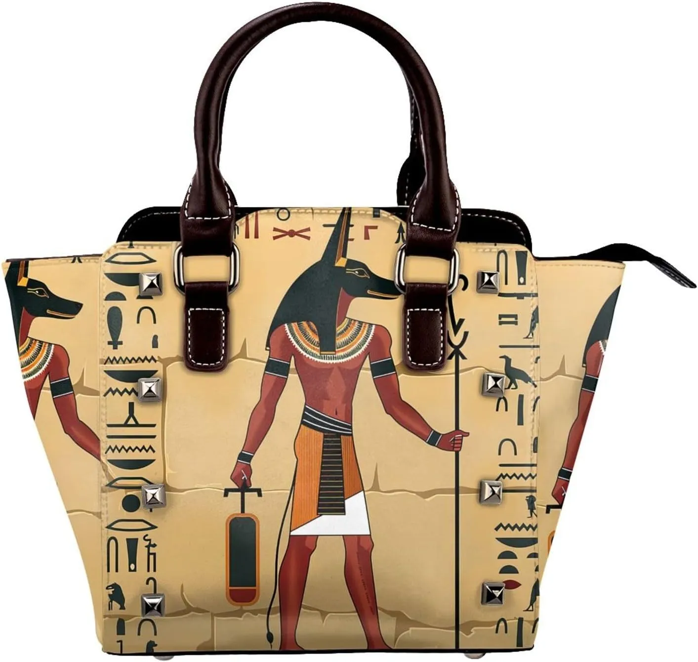 Leather Shoulder Bag for Women, Ancient Egyptian Studded Purse Vintage Crossbody Handbags Punk Hobo Bag with Adjustable Strap