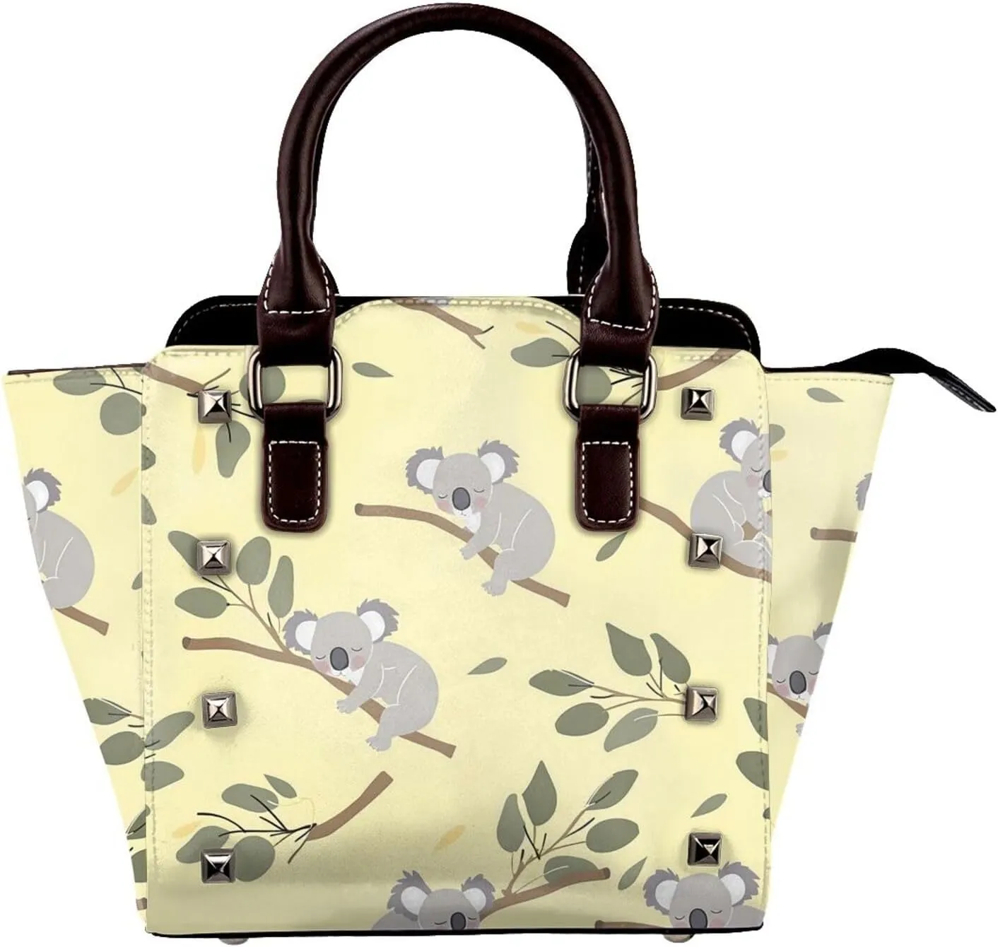 Leather Shoulder Bag for Women, Cartoon Koala Leaves Studded Purse Cute Crossbody Handbags Punk Hobo Bag with Adjustable Strap