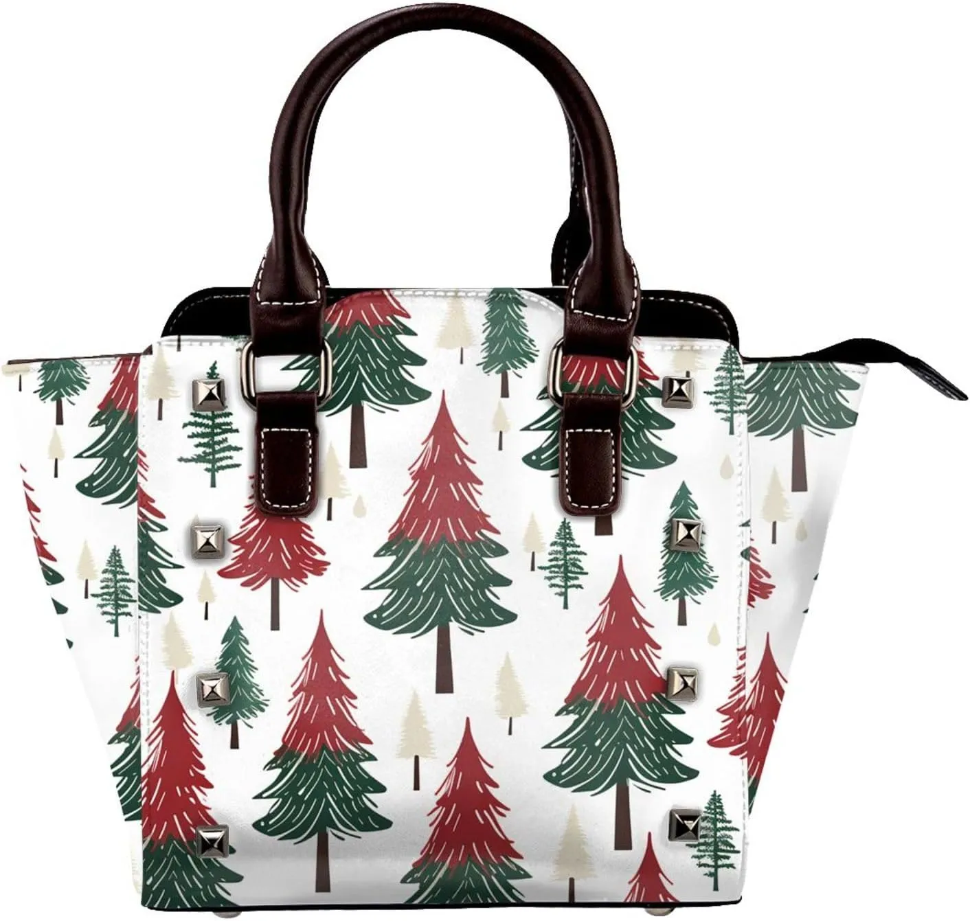 Leather Shoulder Bag for Women, Colorful Christmas Tree Studded Purse Xmas Crossbody Handbags Punk Hobo Bag with Adjustable Strap