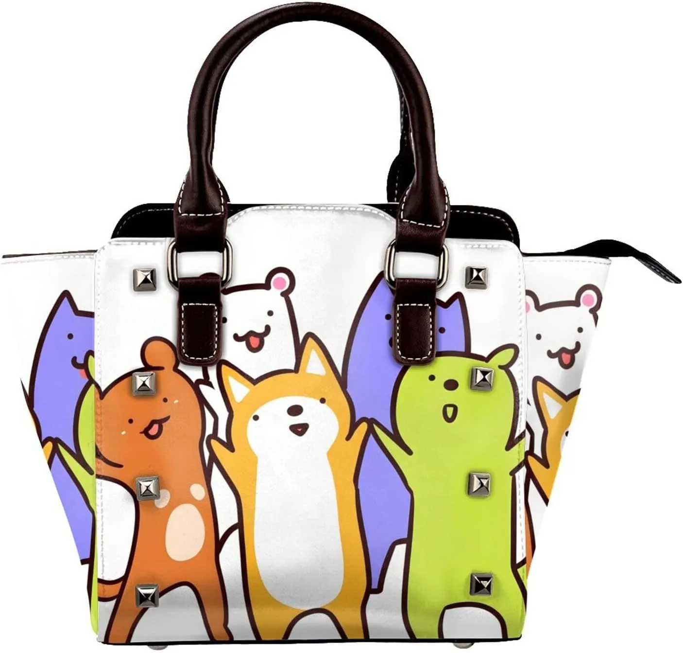 Leather Shoulder Bag for Women, Cute Dogs Studded Purse Colorful Animal Crossbody Handbags Punk Hobo Bag with Adjustable Strap