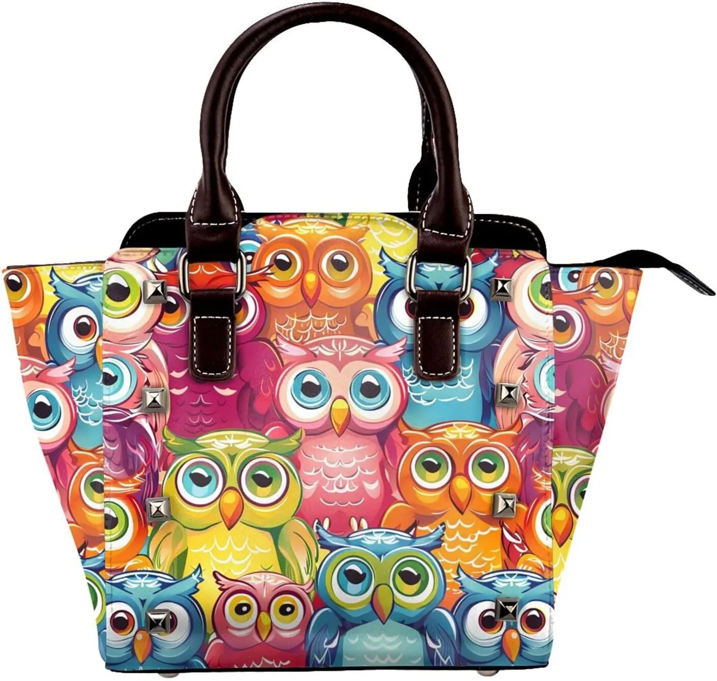 Leather Shoulder Bag for Women, Cute Owls Studded Purse Bird Crossbody Handbags Punk Hobo Bag with Adjustable Strap