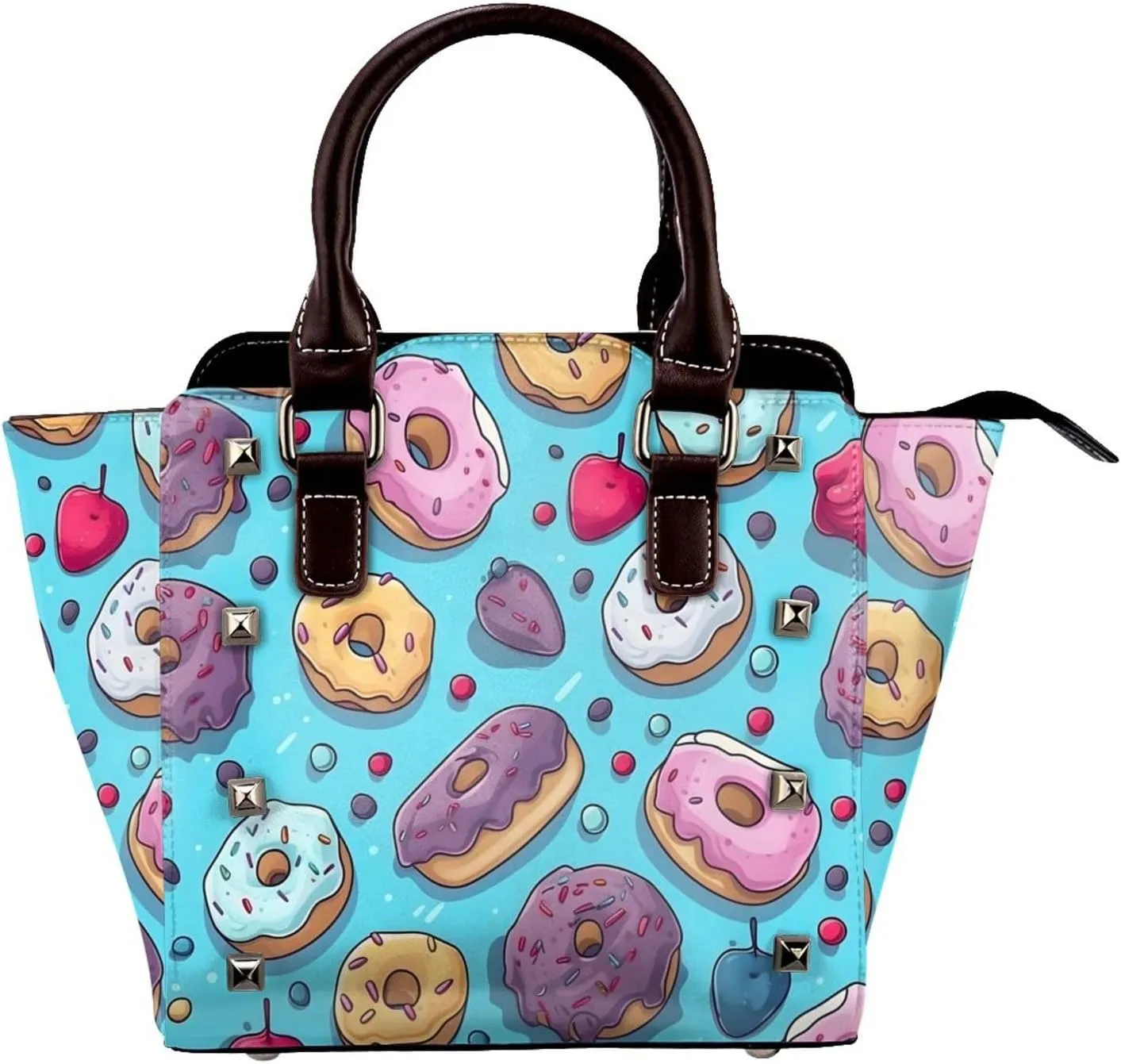 Leather Shoulder Bag for Women, Donut Studded Purse Dessert Candy Crossbody Handbags Punk Hobo Bag with Adjustable Strap
