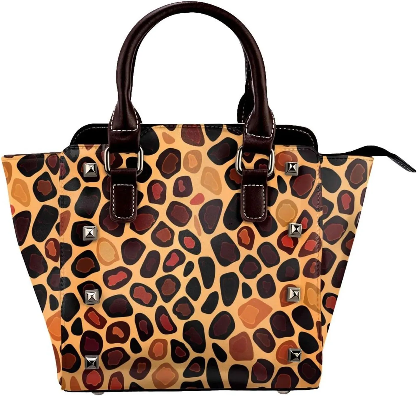 Leather Shoulder Bag for Women, Leopard Skin Studded Purse Giraffe Print Crossbody Handbags Punk Hobo Bag with Adjustable Strap