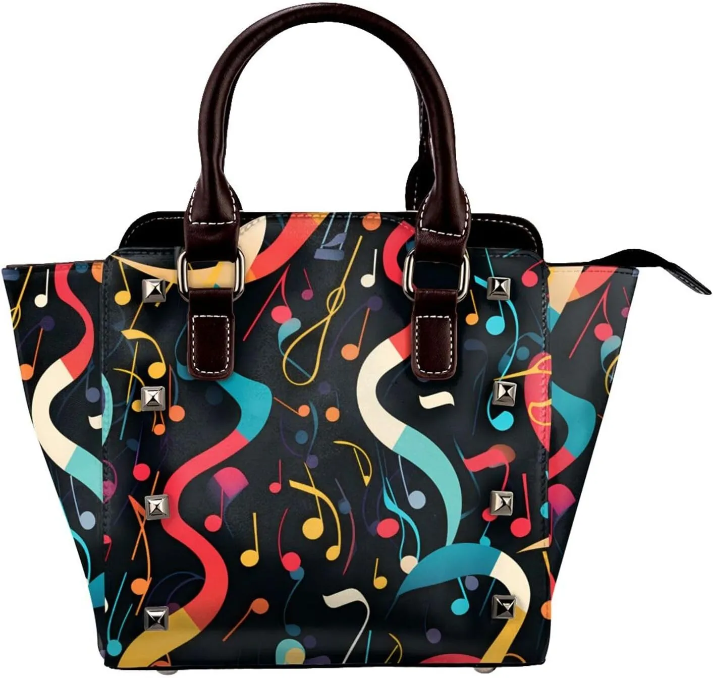 Leather Shoulder Bag for Women, Music Note Studded Purse Abstract Musical Crossbody Handbags Punk Hobo Bag with Adjustable Strap
