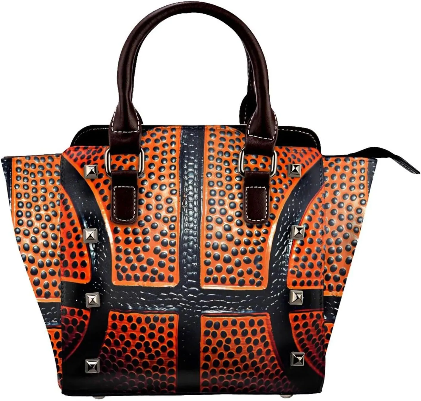 Leather Shoulder Bag for Women, Retro Basketball Studded Purse Sport Ball Crossbody Handbags Punk Hobo Bag with Adjustable Strap