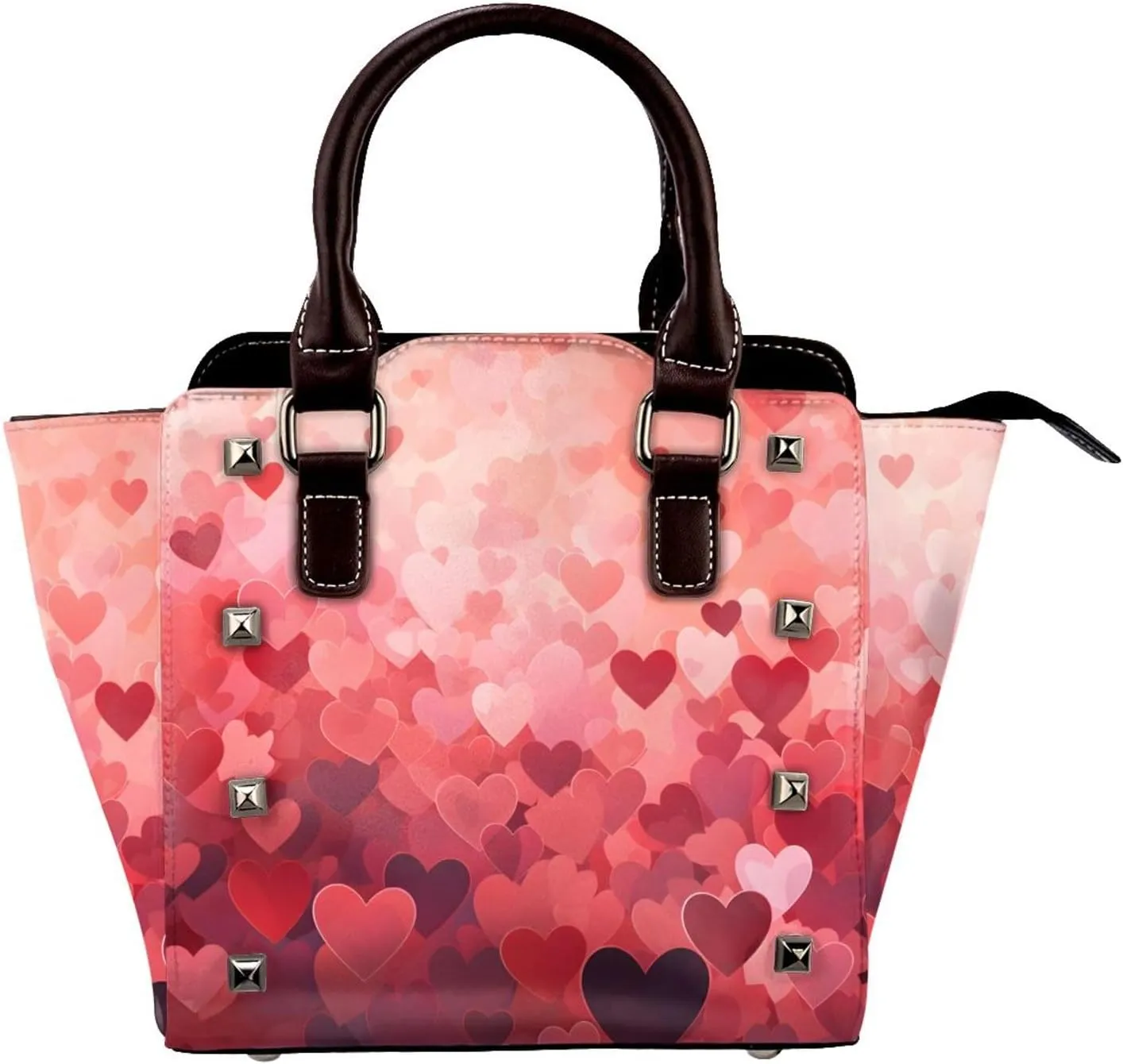Leather Shoulder Bag for Women, Romantic Red Hearts Studded Purse Valentine Love Crossbody Handbags Punk Hobo Bag with Adjustable Strap