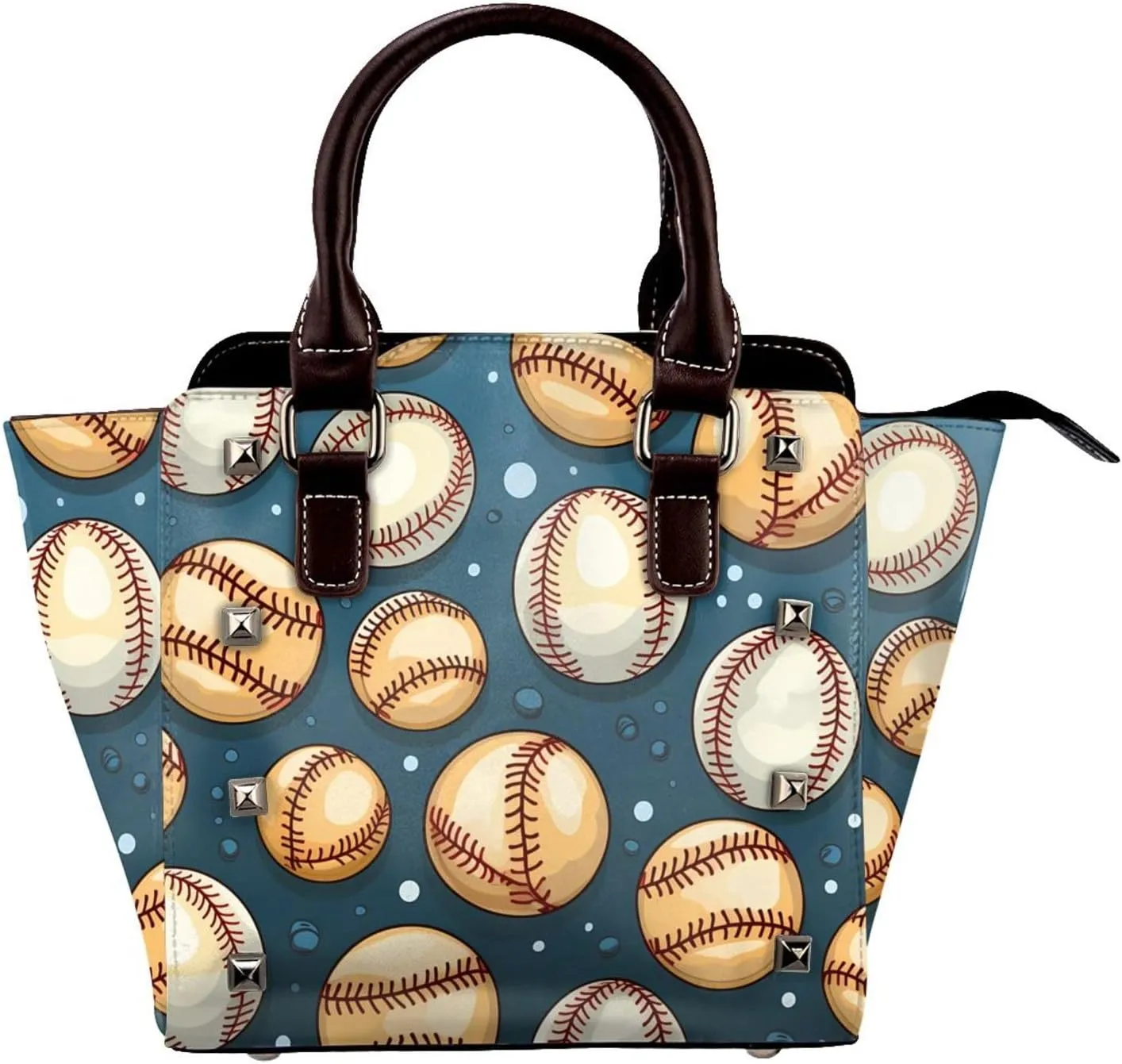 Leather Shoulder Bag for Women, Vintage Baseball Studded Purse Sport Crossbody Handbags Punk Hobo Bag with Adjustable Strap