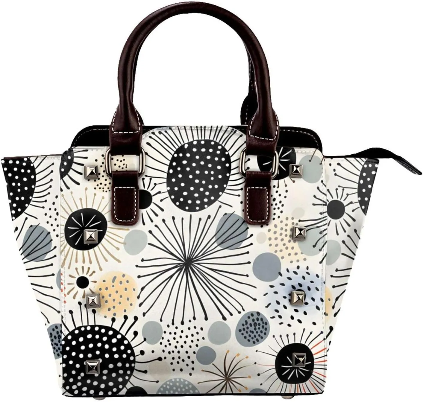 Leather Shoulder Bag for Women, Watercolor Studded Purse Abstract Art Crossbody Handbags Punk Hobo Bag with Adjustable Strap