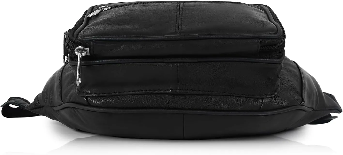 Leather Waist Bag Fanny Pack for Men With Multiple Pockets Metal Zippers Belt Bag, Crossbody Bag for Travel, Hiking, Cycling, Fishing | Easy Carry Any Phone, Wallet & Accessories