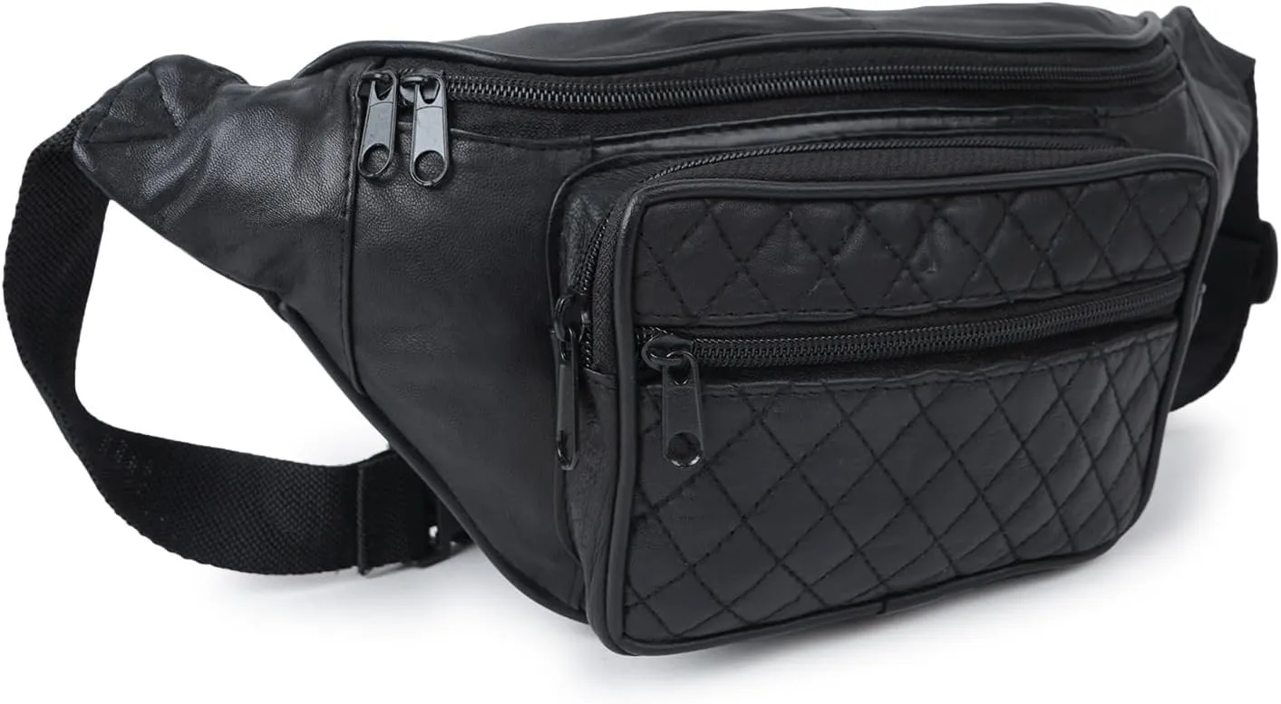 Leather Waist Bag Fanny Pack for Men With Multiple Pockets Metal Zippers Belt Bag, Crossbody Bag for Travel, Hiking, Cycling, Fishing | Easy Carry Any Phone, Wallet & Accessories