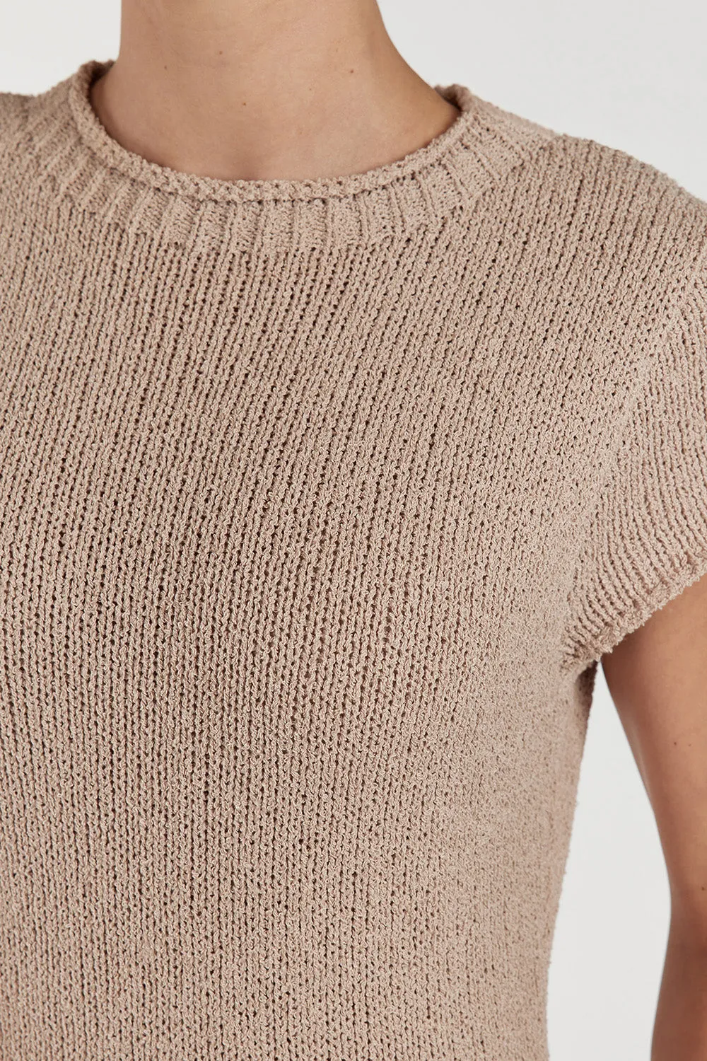 LEO TAN KNIT MIDI DRESS
