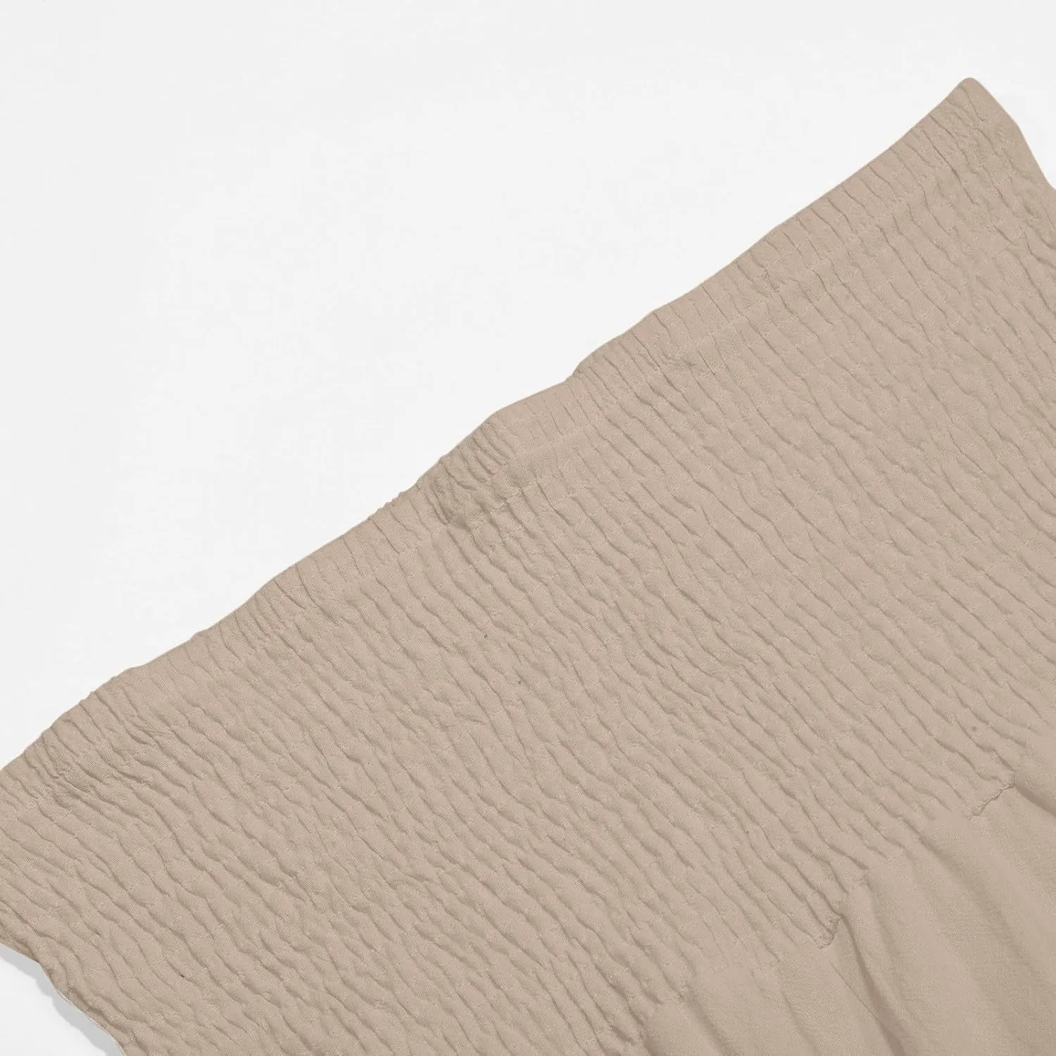 Linen Pants Women Petite Smocked High Waist Ruffle Hem Wide Leg Palazzo Pants Flowy Summer Boho Beach Trousers Pockets
