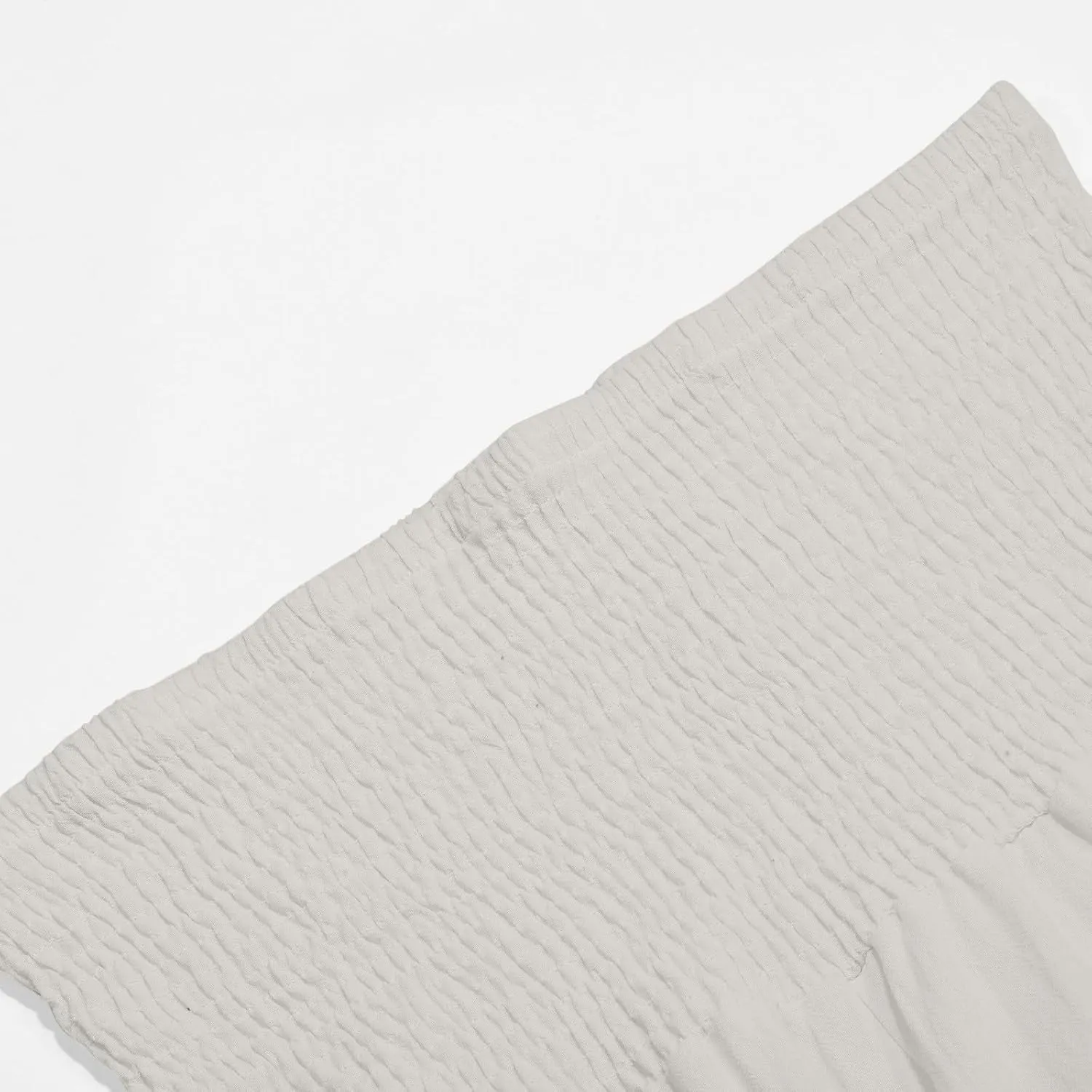 Linen Pants Women Petite Smocked High Waist Ruffle Hem Wide Leg Palazzo Pants Flowy Summer Boho Beach Trousers Pockets