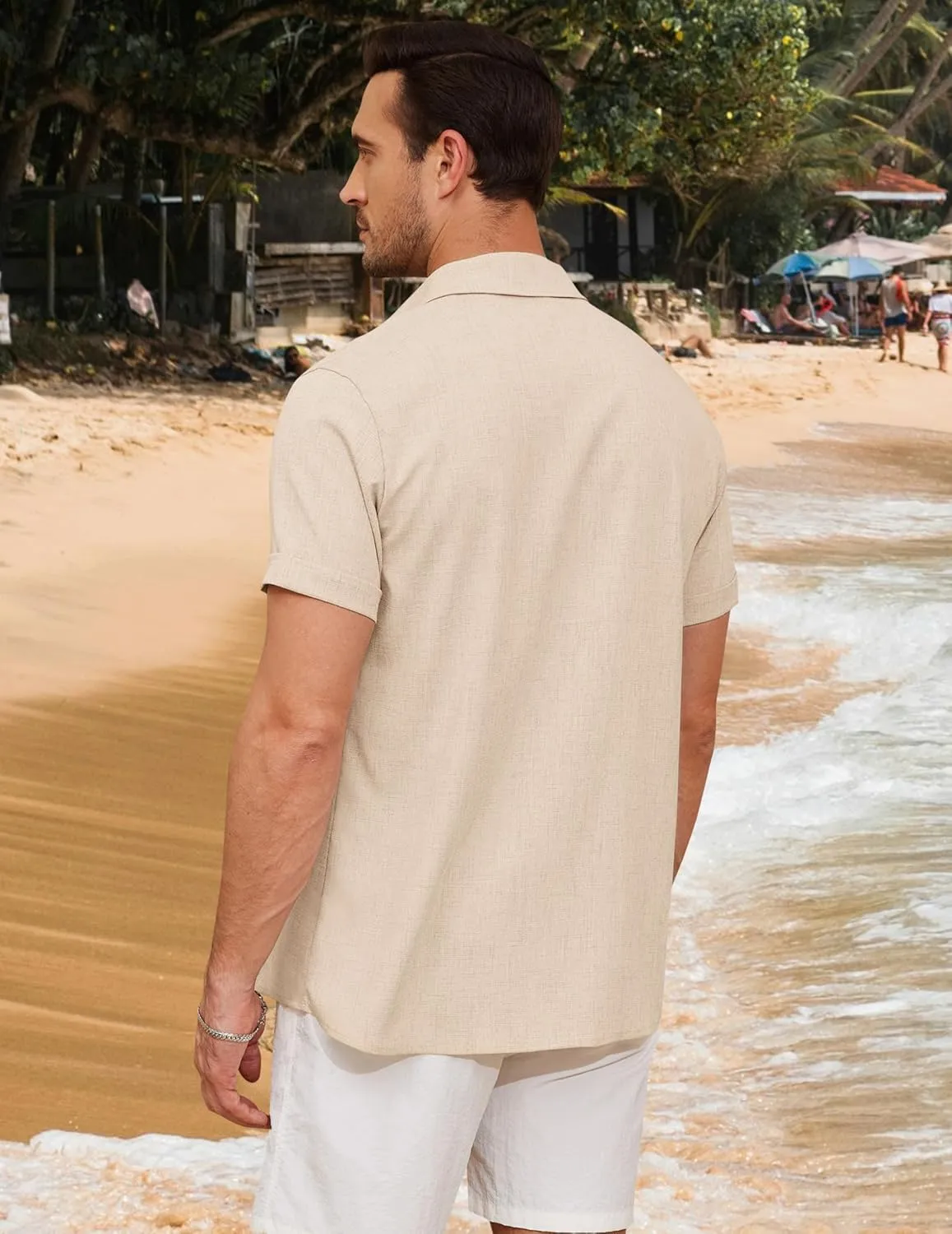 Linen Shirts for Men Button Down Beach Shirt Short Sleeve Men's Casual Summer Vacation Shirts